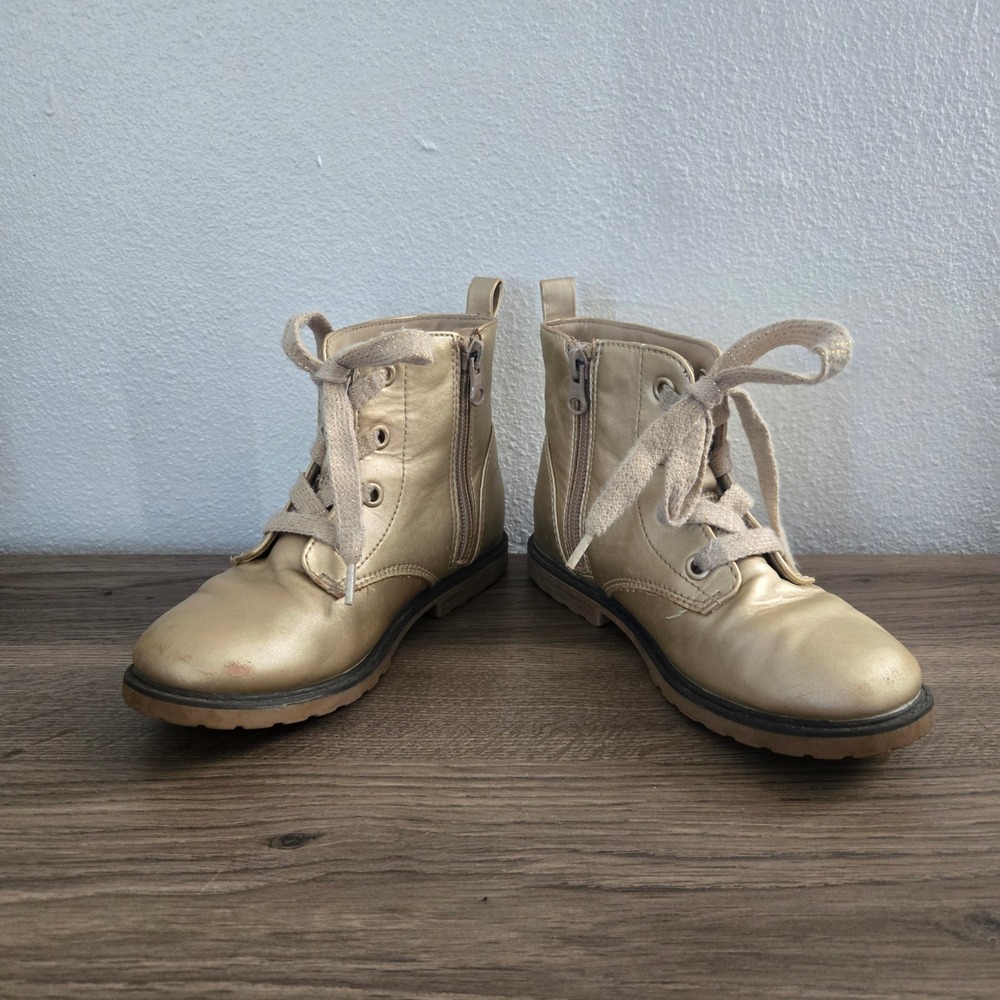 Cat & Jack Girls Gold Metallic Lace Up Side Zip Combat Boots Size‎ 12